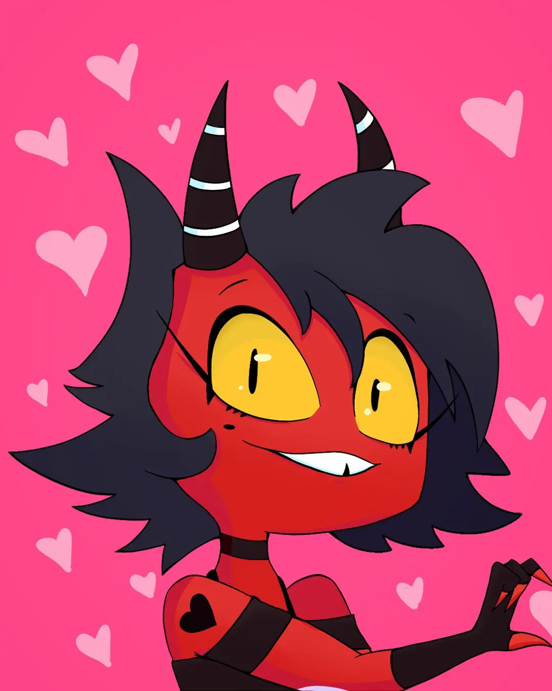 Ilustración del personaje de Helluva Boss, Millie haciendo un corazon